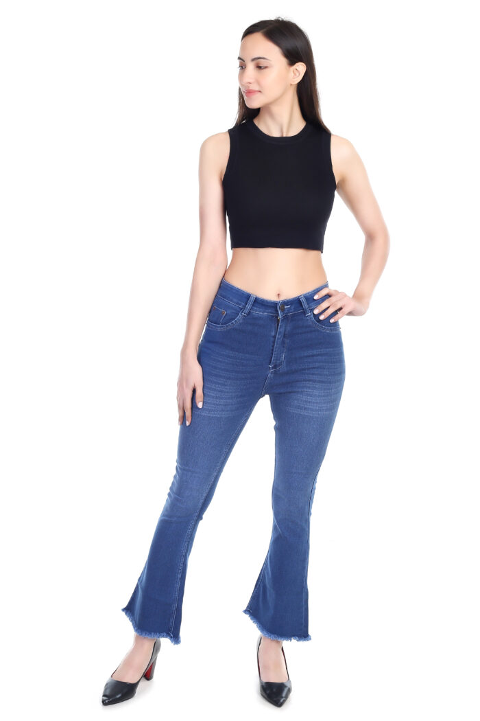 Women Boot-Leg High Rise Blue Jeans - Image 3