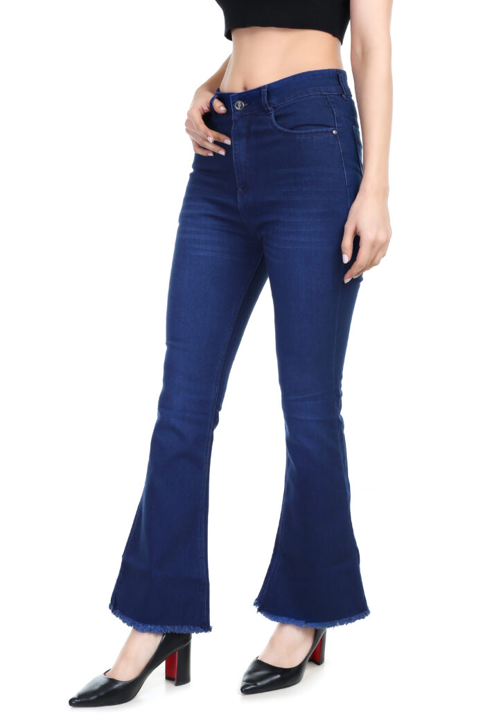 Women Boot-Leg High Rise Dark Blue Jeans - Image 4