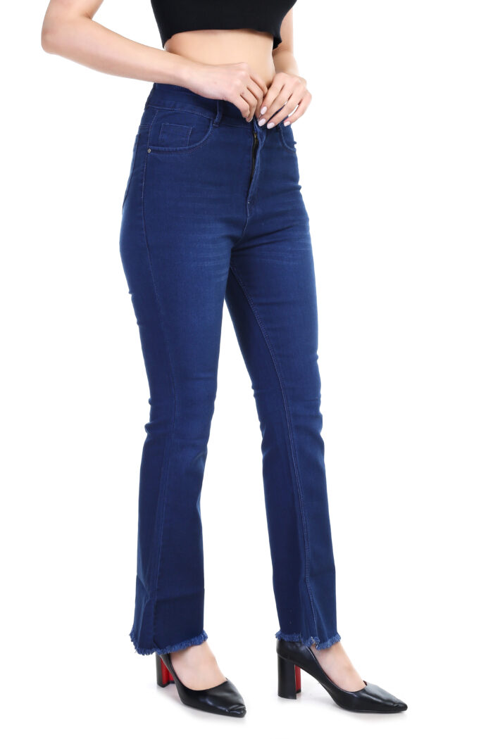 Women Boot-Leg High Rise Dark Blue Jeans - Image 5