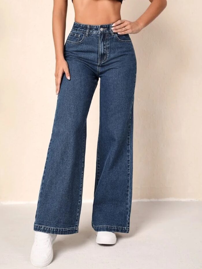 Women Boyfriend High Rise Dark Blue Jeans - Image 3