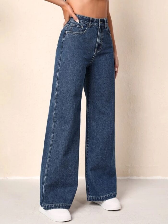 Women Boyfriend High Rise Dark Blue Jeans - Image 5