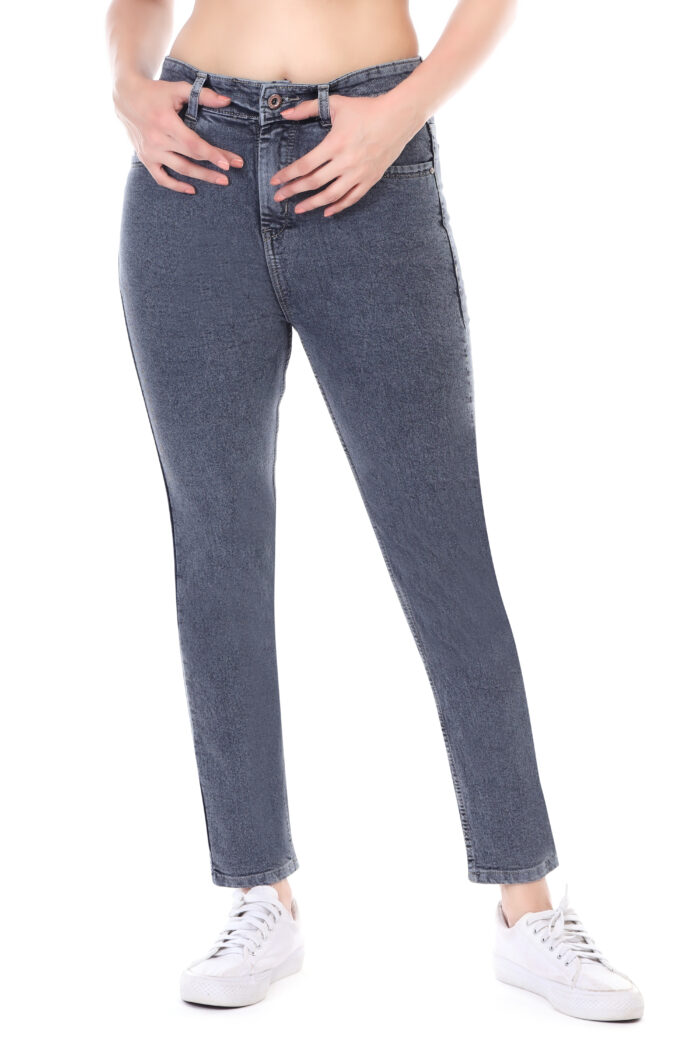 Women Mom Fit High Rise Grey Jeans - Image 2