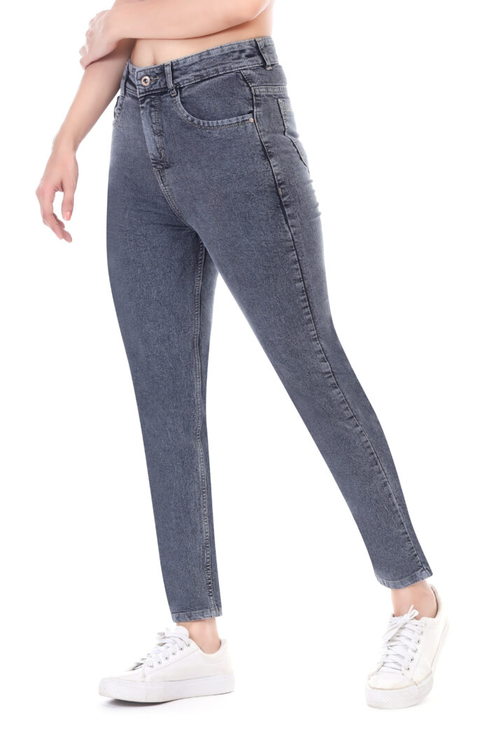 Women Mom Fit High Rise Grey Jeans - Image 3