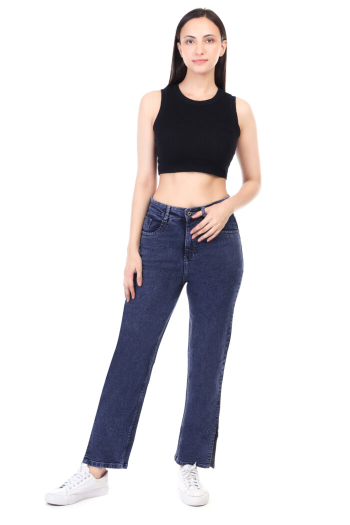 Women Boyfriend High Rise Dark Blue Jeans - Image 6