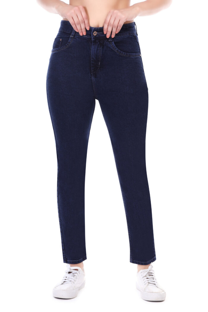 Women Mom Fit High Rise Dark Blue Jeans - Image 2